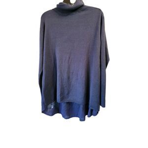 DG2 Diane Gilman Women's Knit  Drape Back Turtleneck Top Blue Navy Size Small